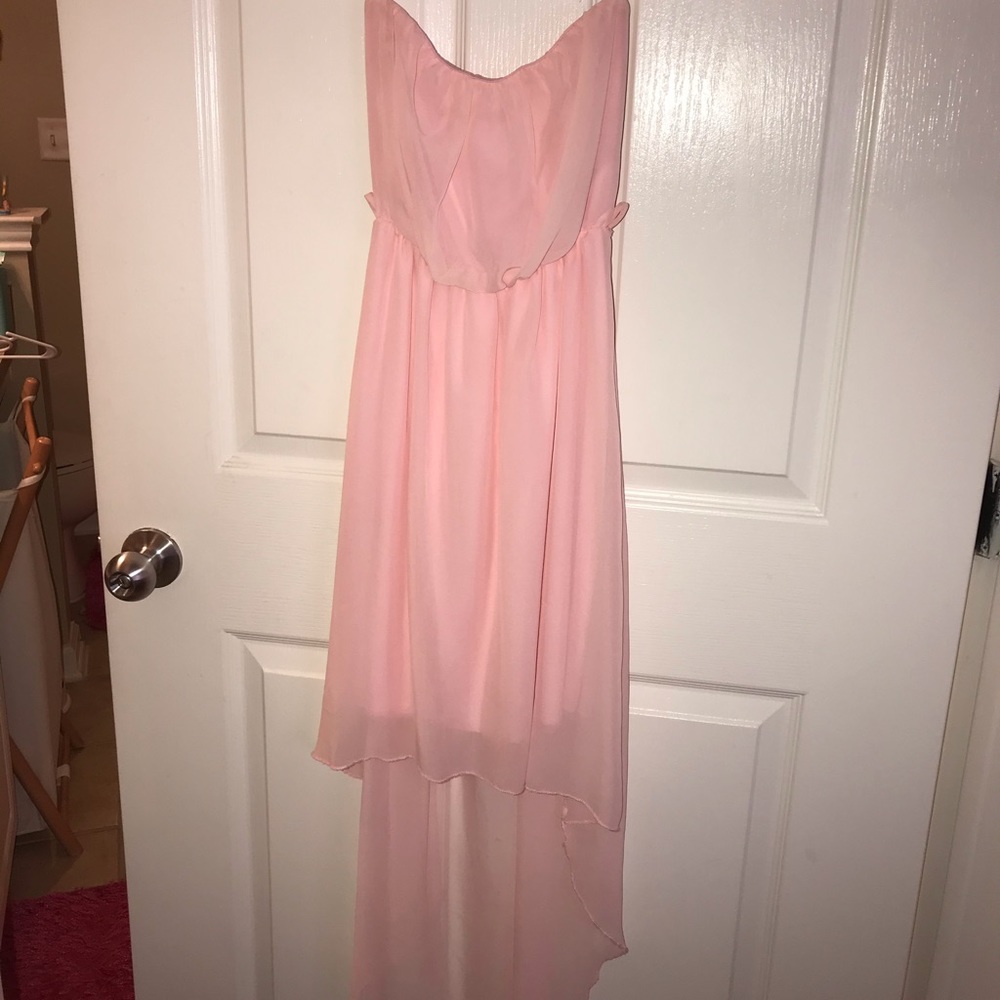 Baby pink high low strapless dress